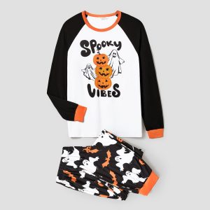 Family Matching Letter & Pumpkin Print Pajamas Sets (Flame Resistant) - Black / Men: M