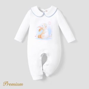 Baby Girl Childlike Rabbit Pattern Jumpsuit - 3-6 Months, White