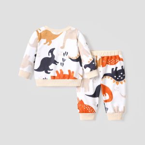 2pcs Baby Girl/Boy Dinosaur Animal Pattern Causal Set - 3-6 Months, Apricot