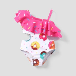Baby/Toddler Girl Childlike Food Print Ruffled Swimsuit