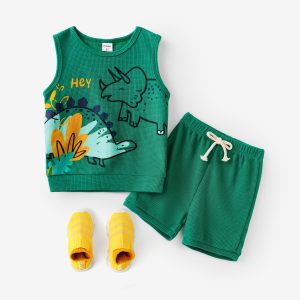 Toddler Boy 2pcs Dino Print Tank Top and Shorts Set