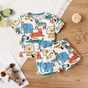 Baby Boy 2pcs Animal Print Tee and Shorts Set