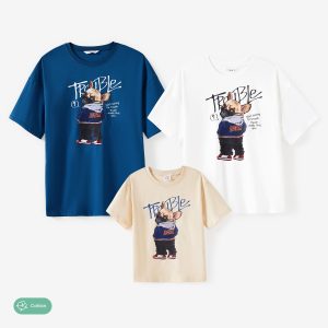 Family Matching Cool Doggy Short-Sleeve Cotton Oversize Graphic Tee - Multi, 4-5 Years