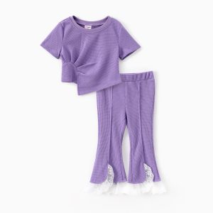 Todddler Girl 2pcs Ruffled Tee and Pants Set