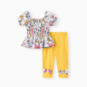 Baby Girl 2pcs Floral Print Ruffled Top an Leggings Set