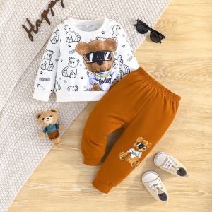 Little Bear Boys Two-Piece Set - Cozy Top & Sporty Pants - Brown, 3-6 Months