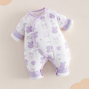 Baby winter jacket cotton lace-up padded jacket - Purple / New Born