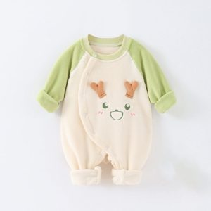 Baby fall cartoon cute crawl suit baby onesie - Brown, 1-2 Years