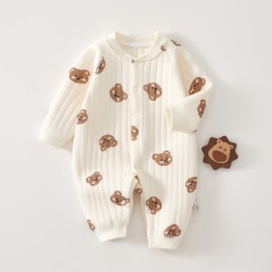 Baby onesie Spring and autumn knitted long sleeve breathable comfortable cotton clamped climbing suit - Green, 1-2 Years