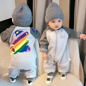 New baby spring and fall comfortable long-sleeved onesie - Blue, 2-3 Years