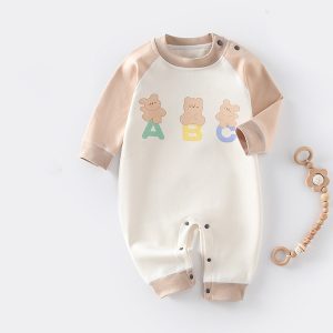Spring and fall baby onesie antibacterial baby crawling suit - Coral, 1-2 Years
