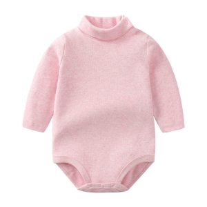Baby autumn and winter long sleeve high neck warm belly protection with thick bottom triangle fart onesie - Blue, 1-2 Years