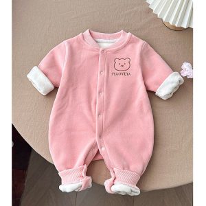 Baby autumn and winter warm one-piece home clothing plus fleece thick climbing suit - Blue, 1-2 Years