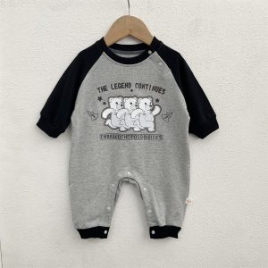 Spring and autumn baby boys and girls long-sleeved cotton jumpsuit - Blue, 1-2 Years