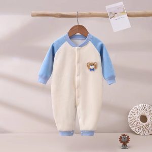 New winter baby fleece button onesie mens and womens baby comfortable outside clothes pajamas crawling clothes - Pink, 2-3 Years