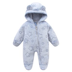Baby Winter Warm Velvet Rompers - Cozy Long Sleeve Jumpsuit - Grey, 9-12 Months