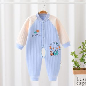 Baby autumn and winter cotton three-layer warm thickened open gear crawling suit - Deep Pink, 1-2 Years