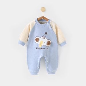 Baby spring and winter velvet and velvet cartoon elephant warm thick onesie - Brown, 1-2 Years