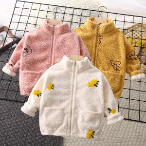 Childrens spring and autumn warm coral velvet autumn and winter fleece jacket - Blue, 6-7 Years