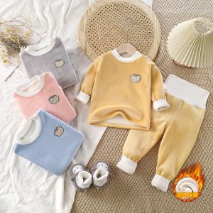 Baby Thermal Underwear Set - Cozy Autumn Winter Home Wear - Pink, 3-4 Years