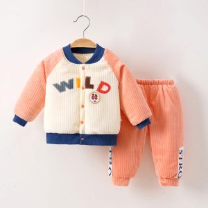 Unisex Baby Flannel 2pcs Winter Suit - Orange, 9-12 Months