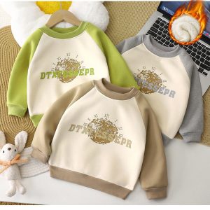 Unisex Velvet Hoodie for Autumn and Winter - Brown, 2-3 Years