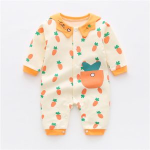 Organic Carrot Printed Cotton Baby Romper for Spring and Autumn