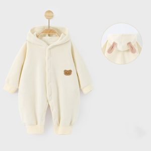 Baby fall and winter warm hooded onesie super cute bear outing clothes