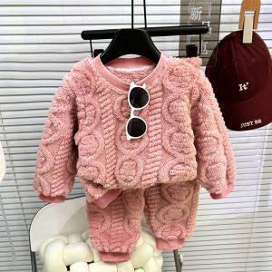 Toddler Kids Boys Girls Winter Long Sleeve Cartoon Prints Fleece Pajamas Tops Pants - Purple, 8-9 Years