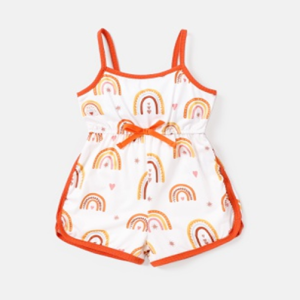 Naia Toddler Girl Rainbow Print Bowknot Design Slip Rompers - Orange, 3-4 Years
