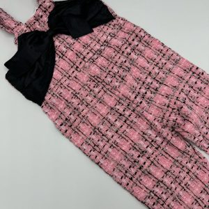 Baby Girl Bowknot Design Pink Tweed Sleeveless Jumpsuit