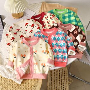 Autumn and winter new children's knitted coat boys and girls baby warm cardigan thickened sweater - Green, 2-3 Years