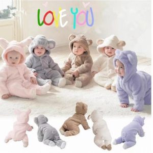 Autumn and winter warm baby solid color button coral velvet cute hooded long - sleeved foot crawling suit - MomYom PK