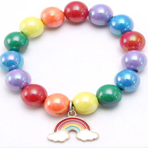 Kids Rainbow Charm Colorful Beaded Bracelet (Random Bead Color)