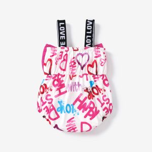 Naia™ Baby Girl Bow Front Allover Letter Print Strap Romper - 0-3 Months, White
