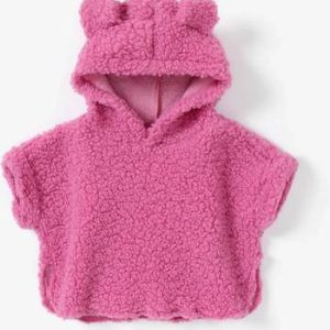 Baby Girl Sweet Solid Color Half Sleeve Fleece Hooded Jacket Coat