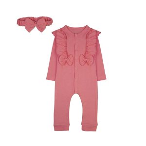 Pink Baby Onesie With Ruffles And Bow