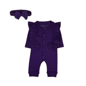 Purple Baby Onesie With Ruffles And Bow