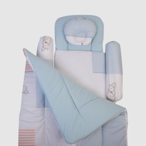 Baby Bedding Set - Sky Blue with Teddy Bear Design
