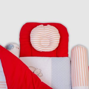 Baby Bedding Set - Red with Teddy Bear Design