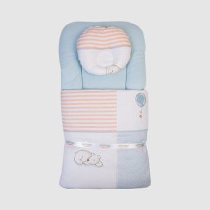 Baby Bedding Set - Blue with Striped Teddy Bear Theme