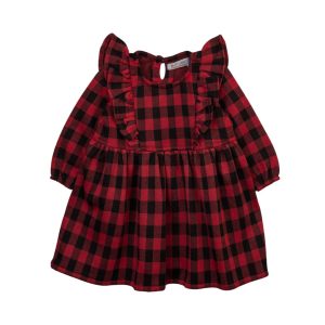 Red And Black Plaid Long Sleeve Dress