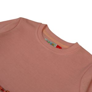 Peach and Heart Pattern Long Sleeve Dress - Peach, 2-3 Years