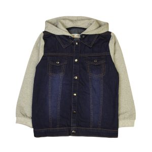Kids Denim Jacket with Hoodie - Grey and Blue