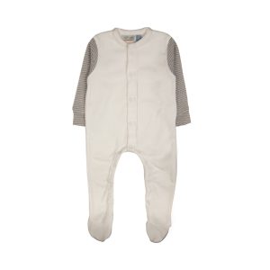 White Baby Onesie with Striped Sleeves