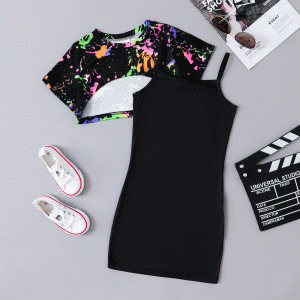 Night Glow Camouflage Skirt Suit for Girls, 2pcs, Polyester (95%) and Chlorofibre (5%) Blend