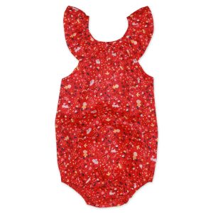 Bodysuit Yolk Sleeve Red Flower Infant