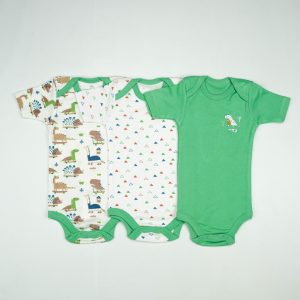 BODY SUIT PK3 6-12M D.GREEN DINO'S