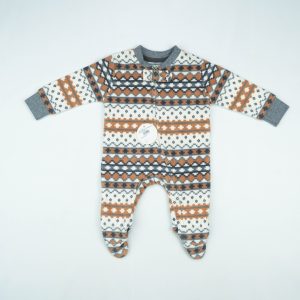 ROMPER RIB BOTTON BROWN PINE TREE INFANT