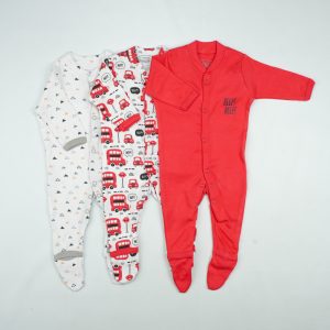 SLEEP SUIT PK3 NB RED BUS